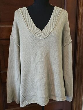 American Eagle Outfitters Sage Green V-Neck Oversized Knit Sweater